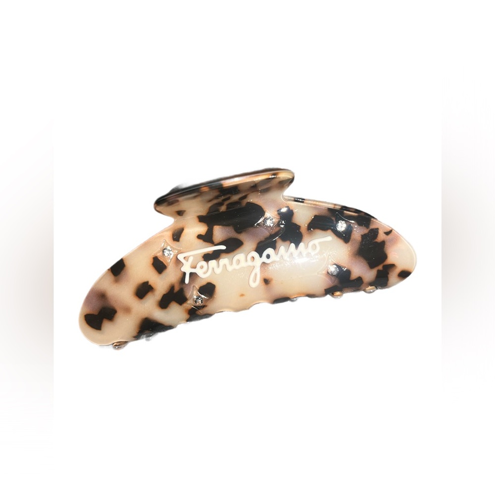 Ferragamo Tortoise Shell Brown Hair Clip with Crystals